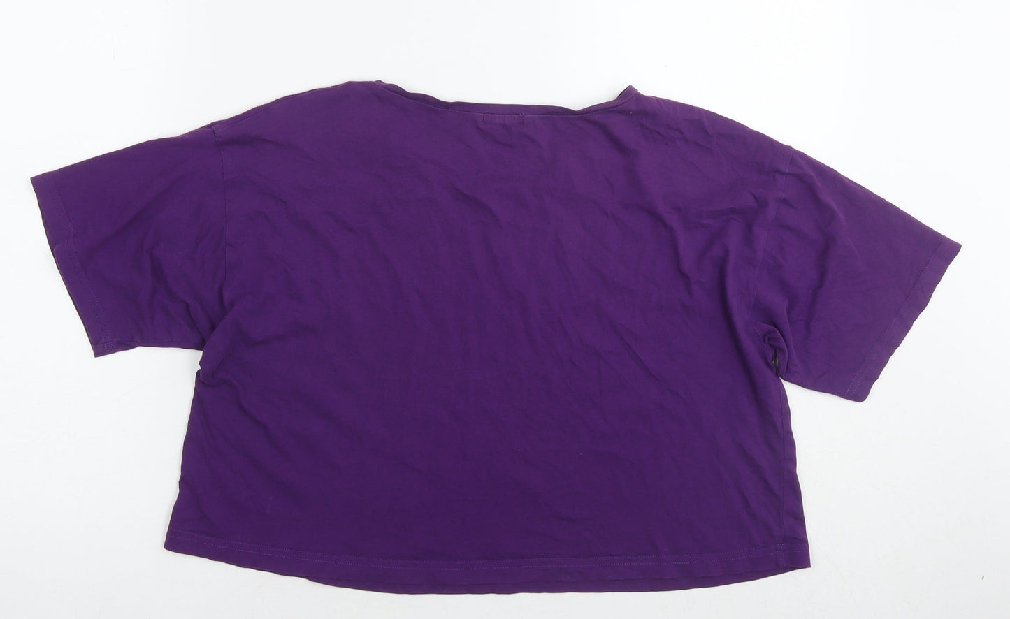 River Island Womens Purple Cotton Cropped T-Shirt Size 12 Round Neck - Go with the flow