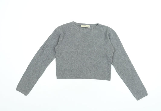 Pull&Bear Womens Grey Viscose Cropped T-Shirt Size M Round Neck