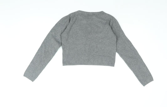 Pull&Bear Womens Grey Viscose Cropped T-Shirt Size M Round Neck