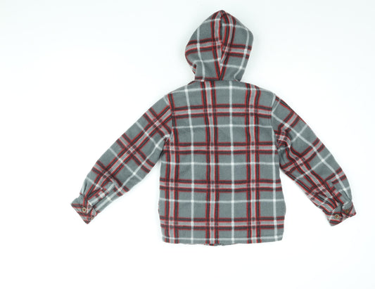 Lee Cooper Boys Grey Plaid Polyester Full Zip Hoodie Size 8 Years Zip