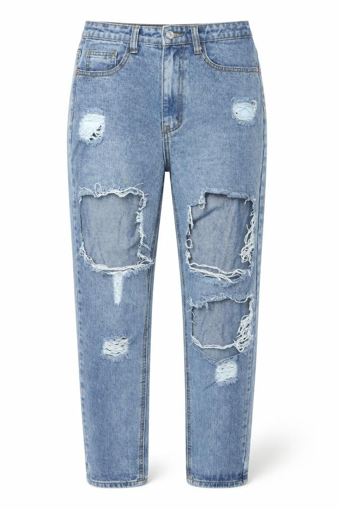 PRETTYLITTLETHING Womens Blue Cotton Straight Jeans Size 10 L29.5 in Regular Zip