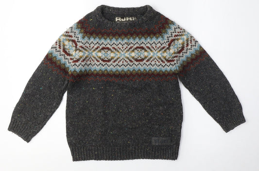 RJR Boys Grey Fair Isle Wool Blend Pullover Jumper, M, Autumn/Winter