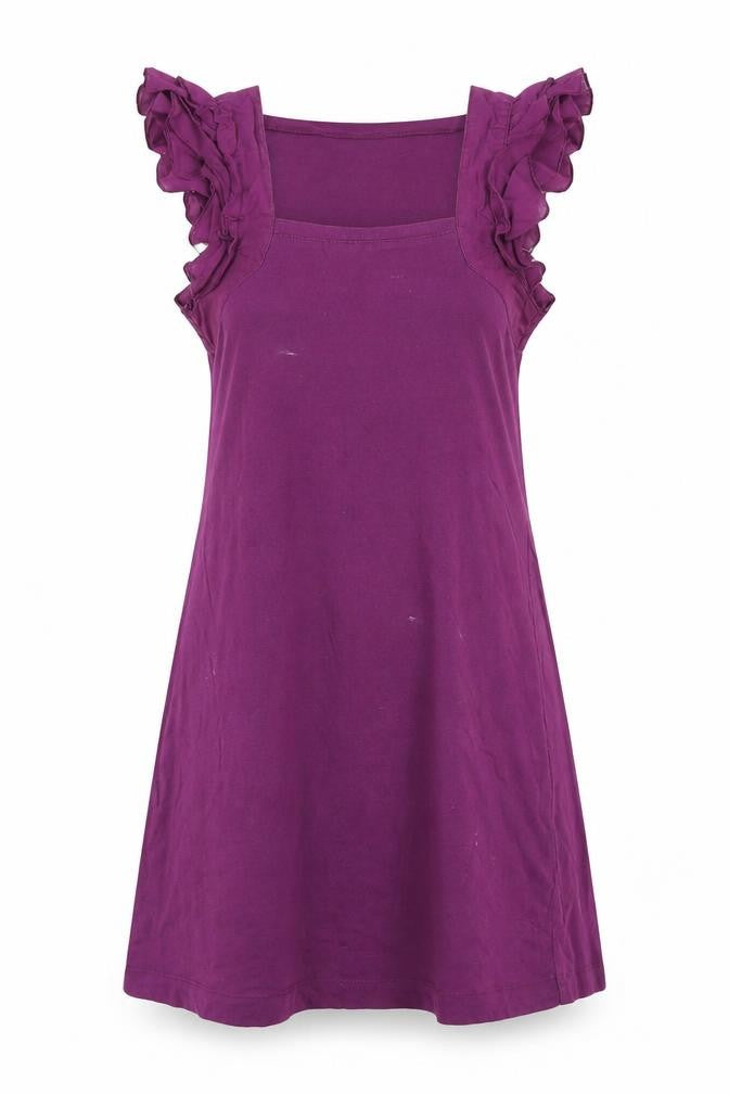 Front view of French Connection women’s purple cotton a-line, size UK 6, square neck pullover