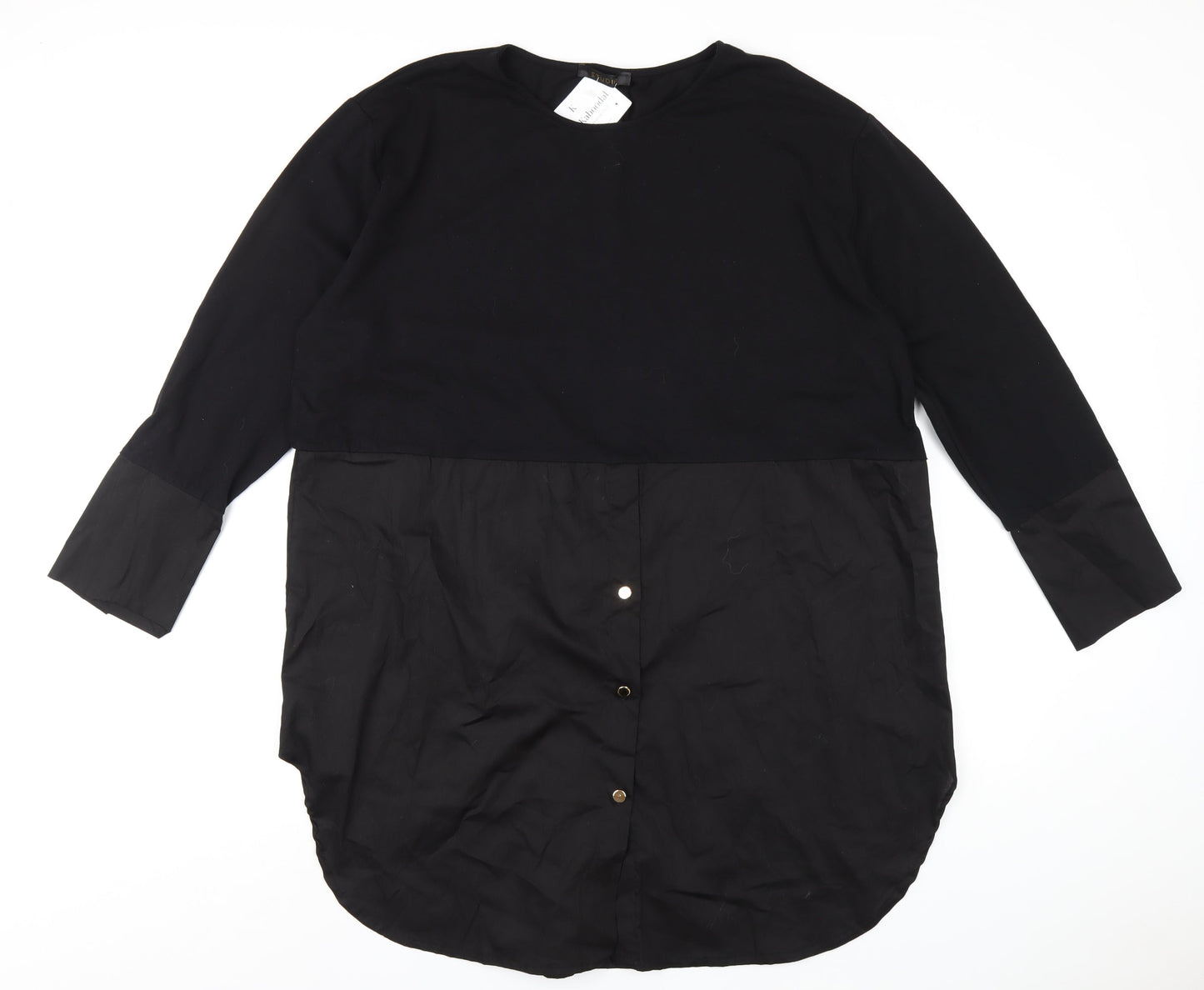 Studio Womens Black Cotton A-Line One Size Round Neck Pullover