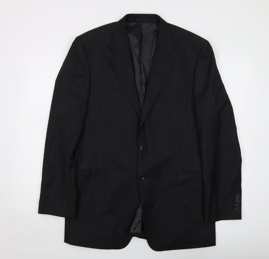 Samuel Slater Mens Black Striped Wool Jacket Suit Jacket Size 42 Regular