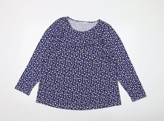 Lakeland Womens Blue Animal Print Polyester Basic Blouse Size XL Round Neck