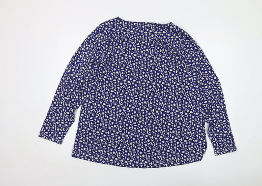 Lakeland Womens Blue Animal Print Polyester Basic Blouse Size XL Round Neck