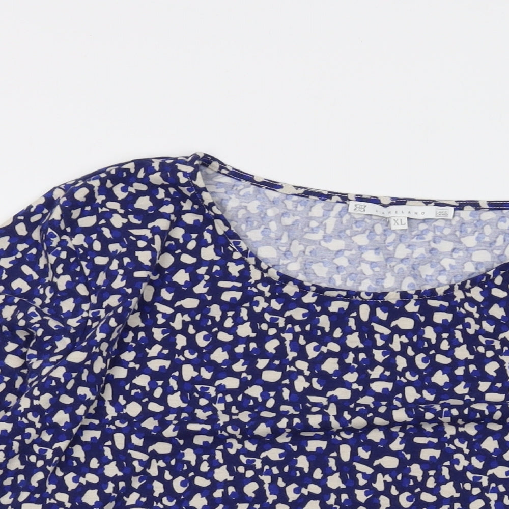 Lakeland Womens Blue Animal Print Polyester Basic Blouse Size XL Round Neck