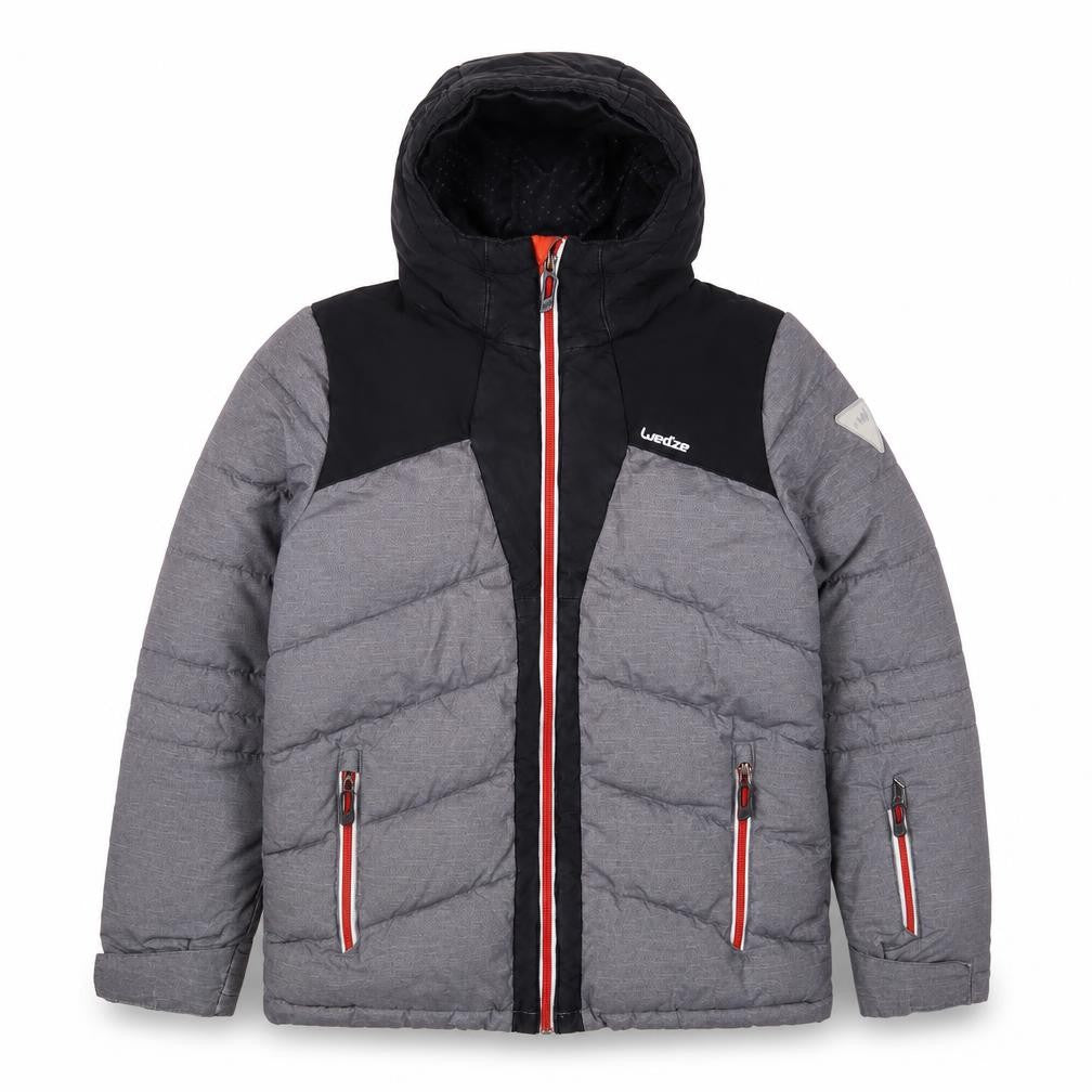 Front view of Decathlon boys’ grey basic coat coat, size 10, years zip