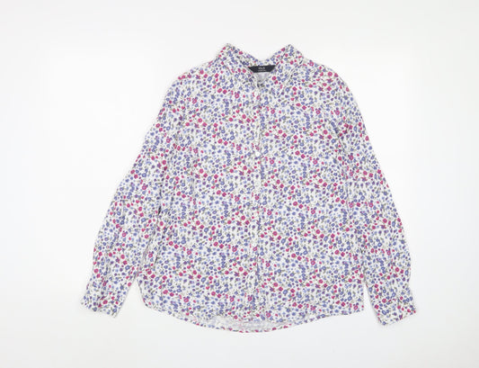 EWM Womens Blue Floral Viscose Basic Button-Up Size 12 Collared