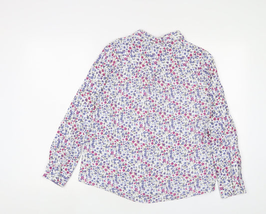 EWM Womens Blue Floral Viscose Basic Button-Up Size 12 Collared