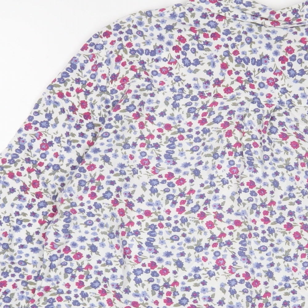 EWM Womens Blue Floral Viscose Basic Button-Up Size 12 Collared