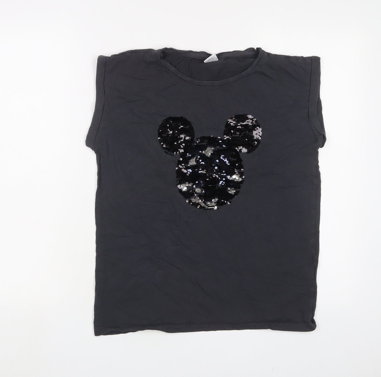 Disney Womens Grey Cotton Basic T-Shirt Size 10 Crew Neck - Minnie Mouse