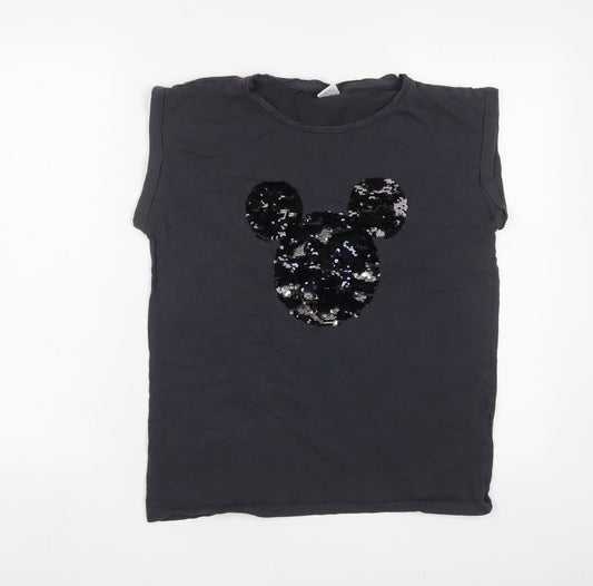 Disney Womens Grey Cotton Basic T-Shirt Size 10 Crew Neck - Minnie Mouse