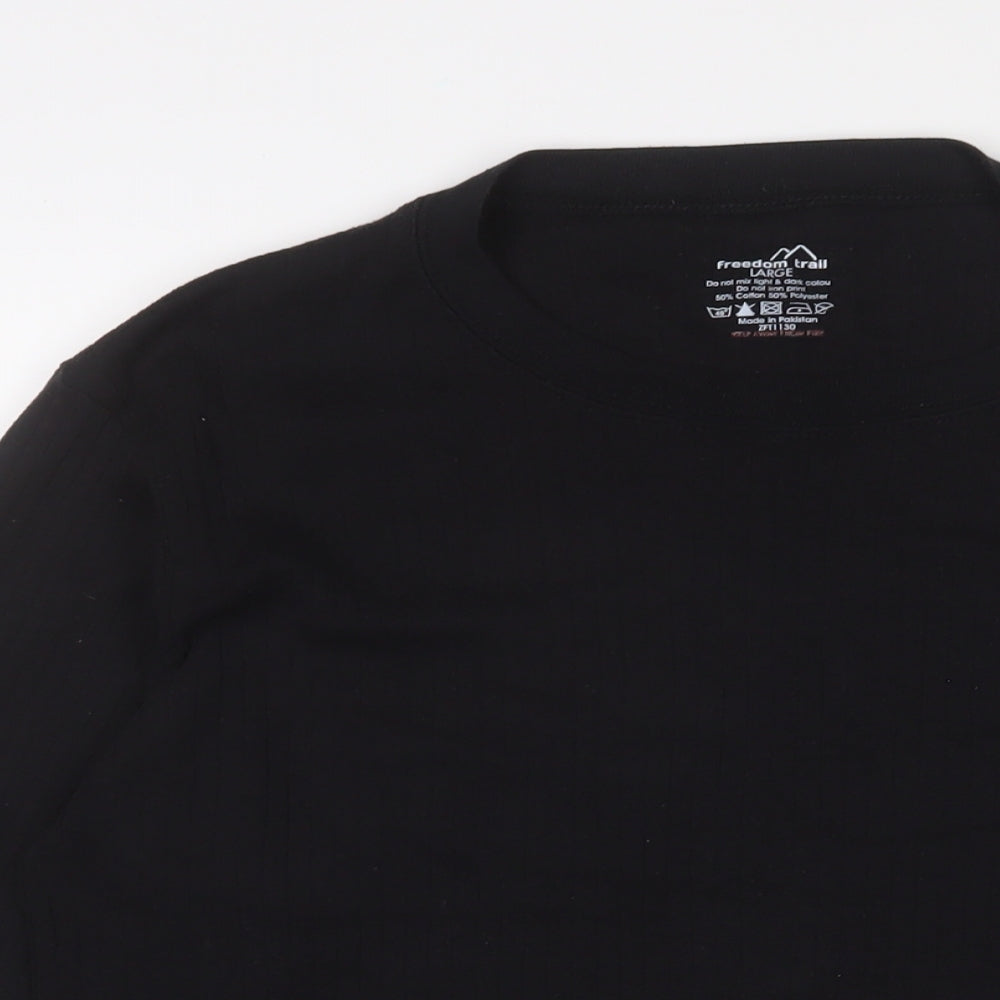 Freedom Trail Mens Black Cotton T-Shirt Size L Collared