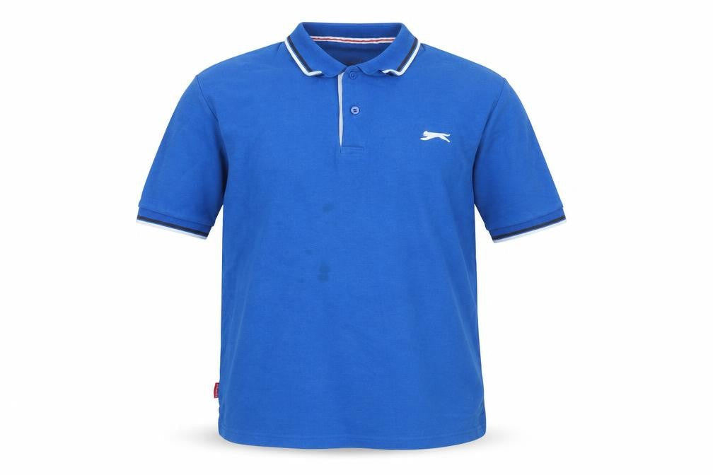 Slazenger Mens Blue Cotton Polo Size L Collared Button - Logo, Embroidered