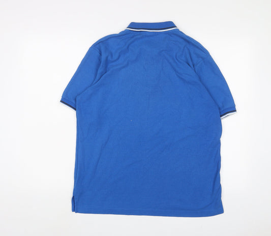 Slazenger Mens Blue Cotton Polo Size L Collared Button - Logo, Embroidered