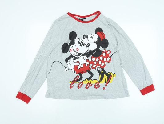 Disney Womens Grey Cotton Jersey T-Shirt Size L Crew Neck - Micky Mouse