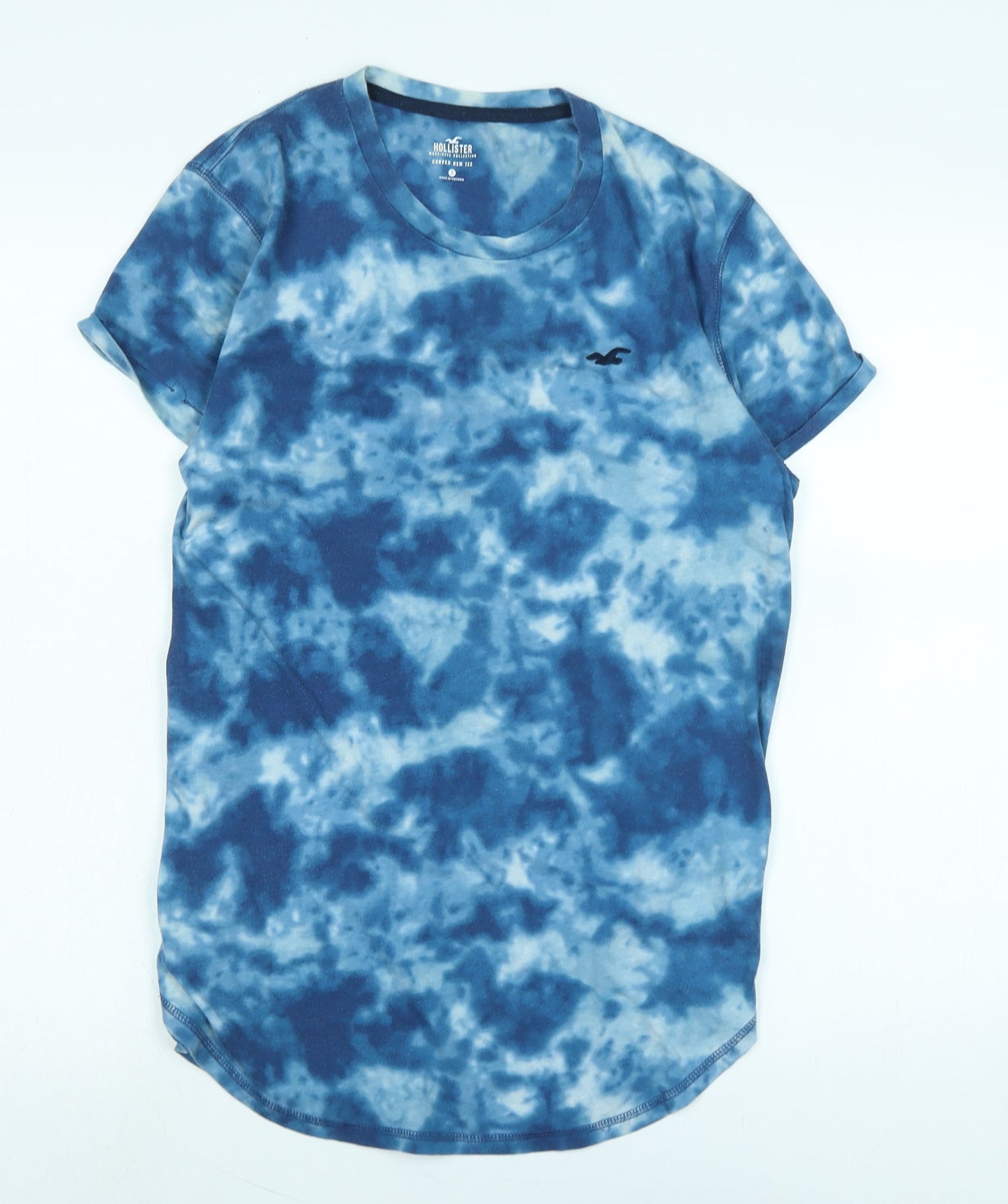 Hollister Womens Blue Cotton Blend Basic T-Shirt Size S Crew Neck - Logo
