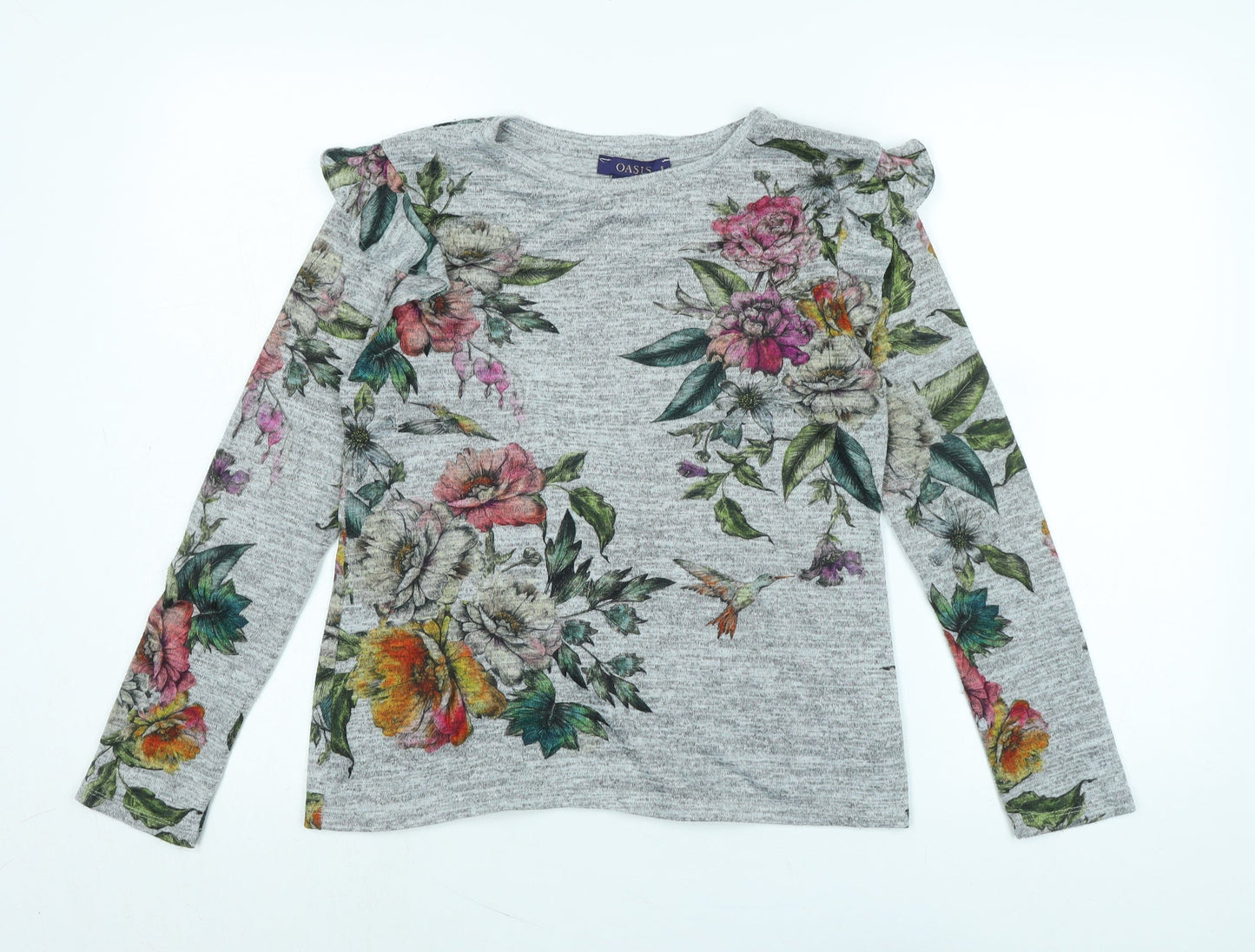 Oasis Womens Grey Floral Polyester Jersey Blouse Size S Scoop Neck