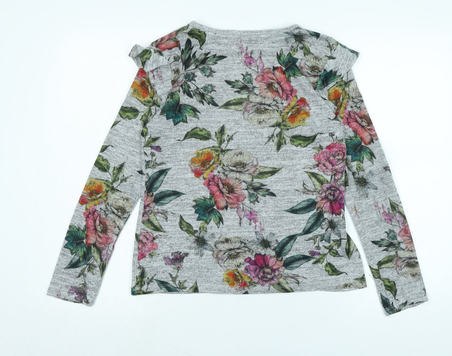 Oasis Womens Grey Floral Polyester Jersey Blouse Size S Scoop Neck