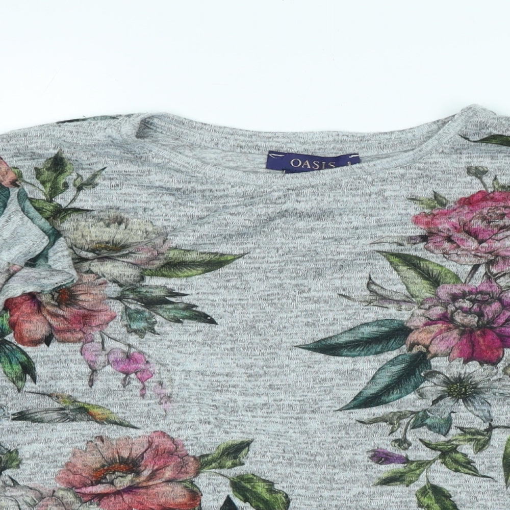 Oasis Womens Grey Floral Polyester Jersey Blouse Size S Scoop Neck