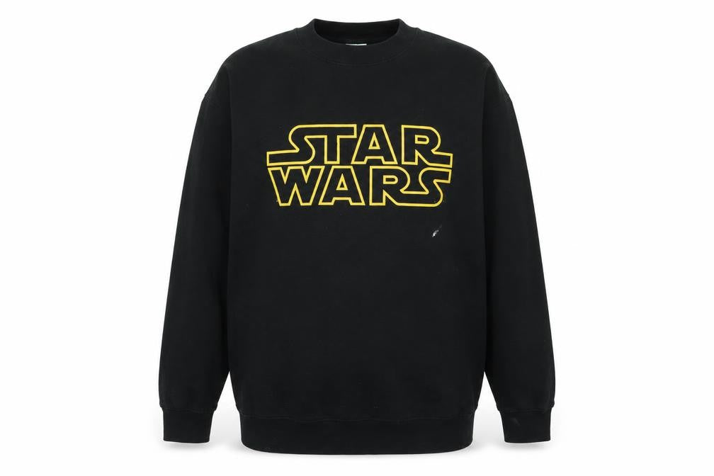 Front view of Star Wars boys’ black polyester pullover sweatshirt, size M, - logo - star wars