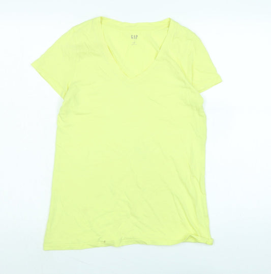 Gap Womens Yellow Cotton Basic T-Shirt Size M V-Neck