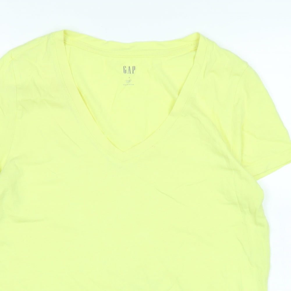 Gap Womens Yellow Cotton Basic T-Shirt Size M V-Neck