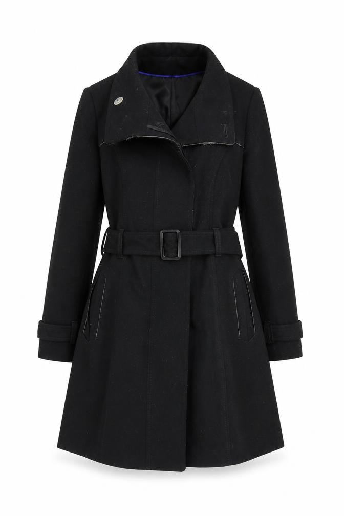 Marks & Spencer Womens Black Overcoat Coat Size 14 Button