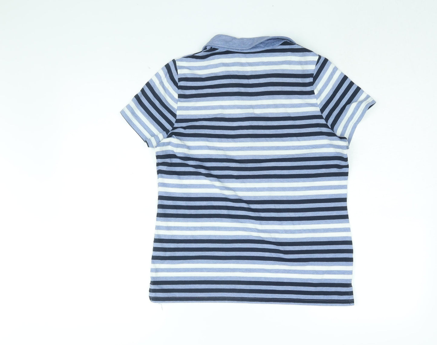 Bm Casual Womens Blue Striped Polyester Basic T-Shirt Size 10 Collared