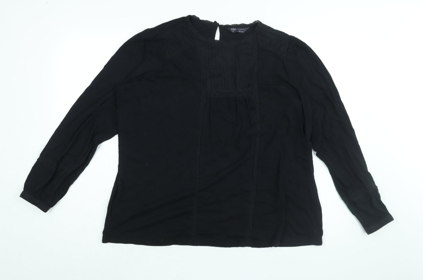 Marks and Spencer Womens Black Cotton Basic T-Shirt Size 14 Round Neck