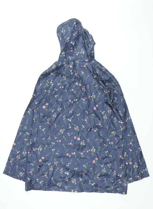 Anne De Lancay Womens Blue Floral Rain Coat Coat Size M Zip