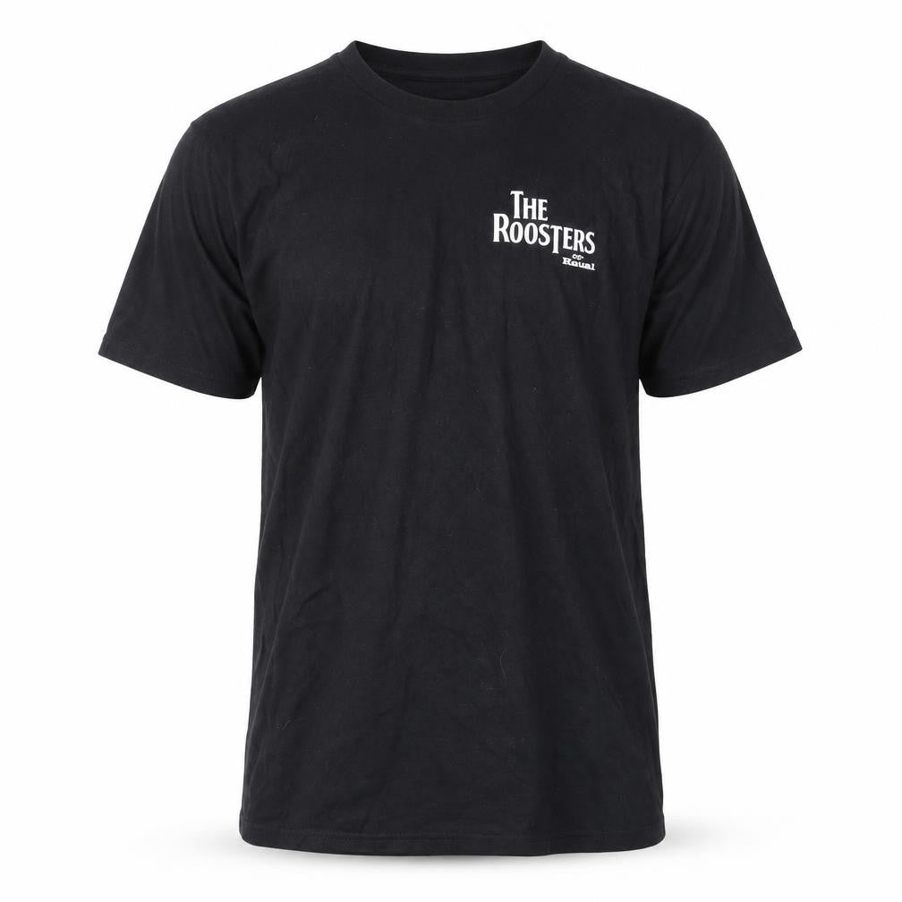 The Roosters Mens Black Cotton T-Shirt Size L Round Neck