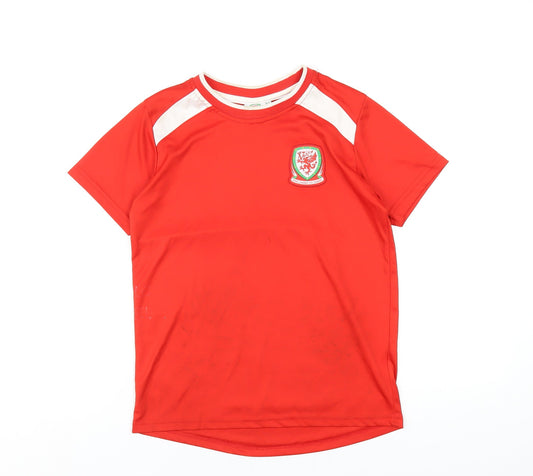Wales Boys Red Polyester Basic T-Shirt Size 10-11 Years Round Neck Pullover - FA Wales