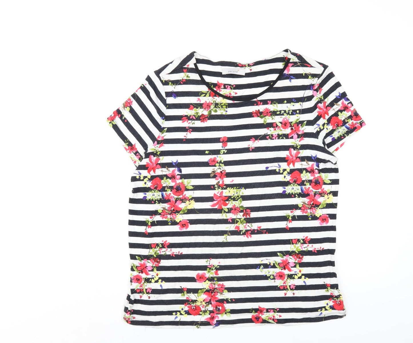 Per Una Womens Multicoloured Striped Viscose Basic T-Shirt Size 14 Round Neck