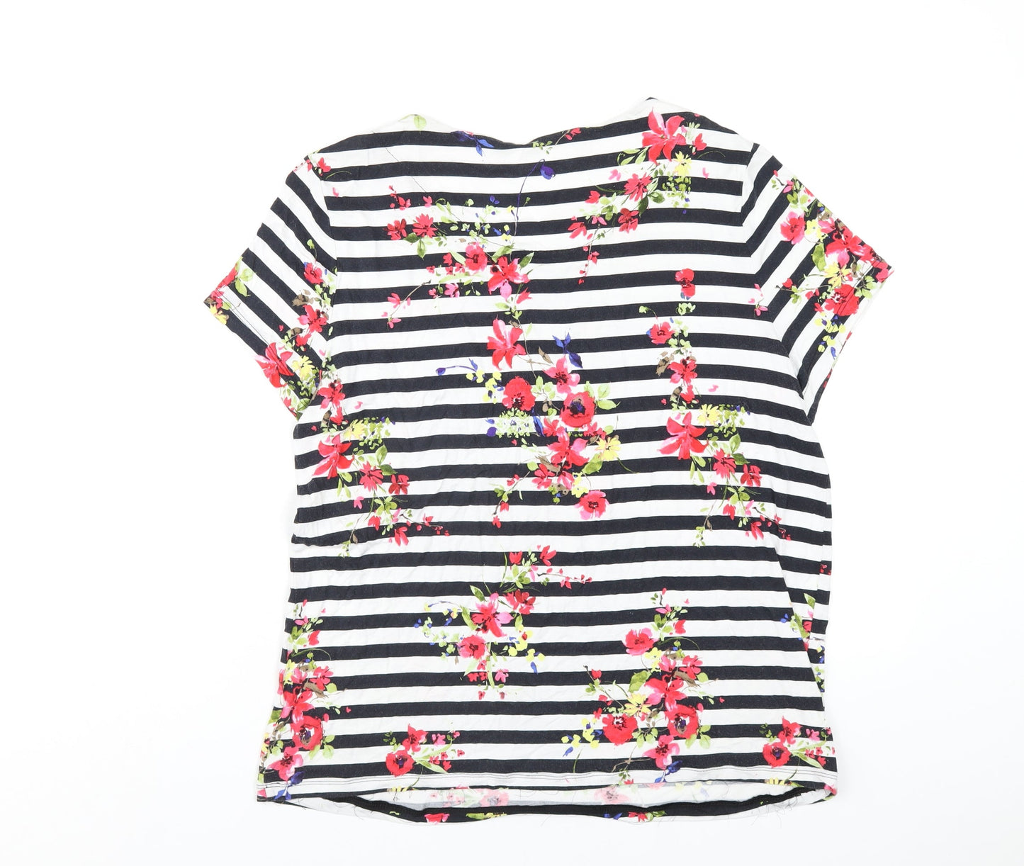 Per Una Womens Multicoloured Striped Viscose Basic T-Shirt Size 14 Round Neck