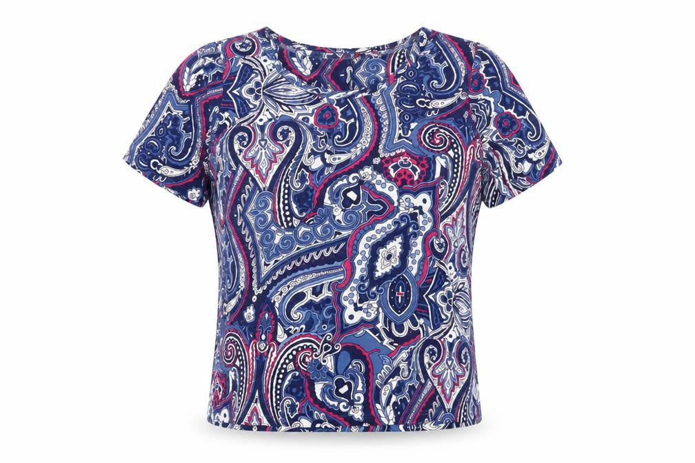 Classics Womens Multicoloured Geometric Viscose Basic T-Shirt Size 12 Round Neck