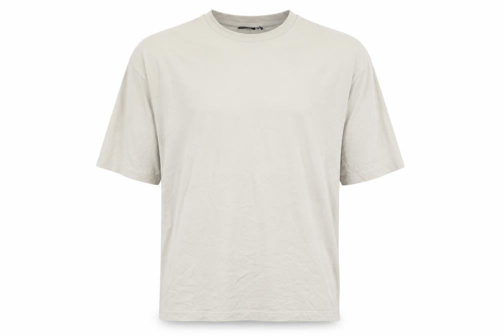 Front view of ASOS men’s beige cotton t-shirt, size M, round neck