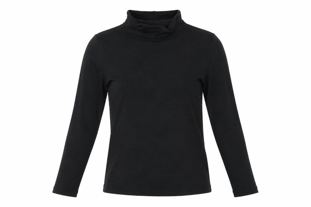 Vintage Womens Black Polyester Basic T-Shirt Size S Roll Neck