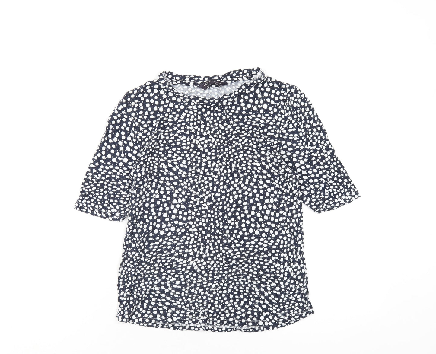Marks and Spencer Womens Blue Geometric Viscose Basic T-Shirt Size 10 Round Neck