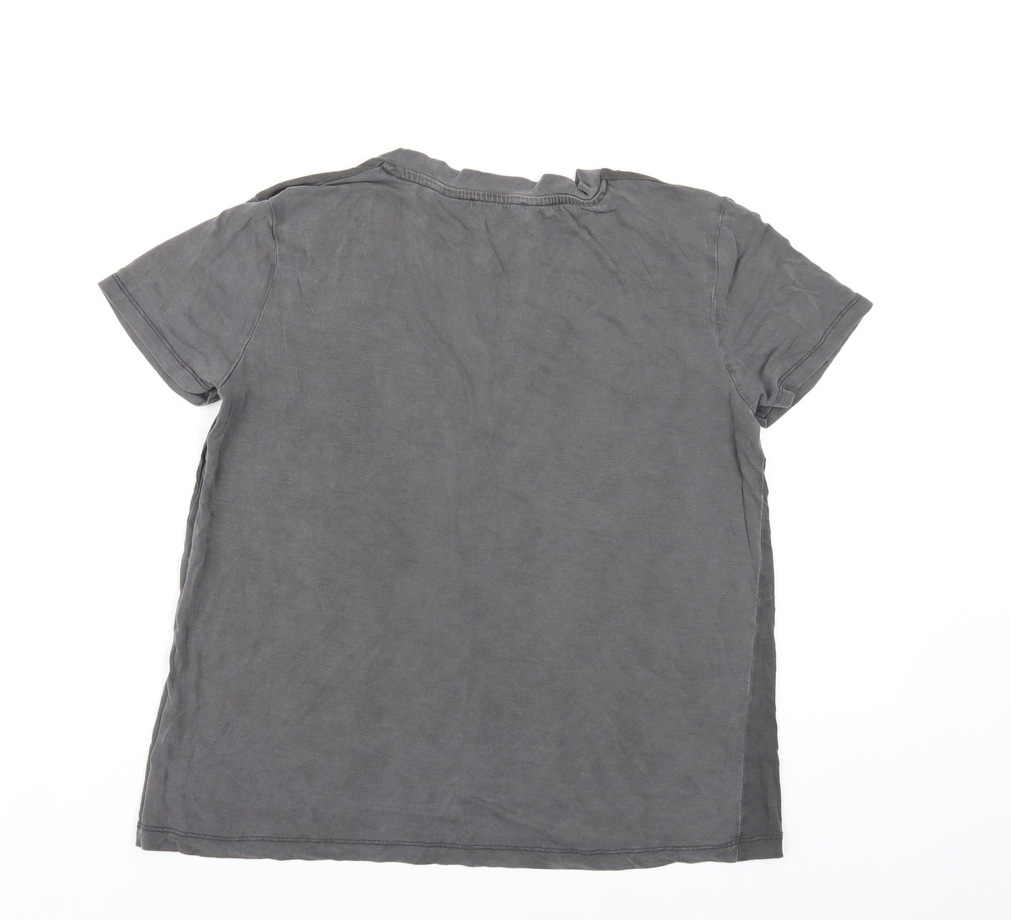 Zara Womens Grey Polyester Basic T-Shirt Size S V-Neck