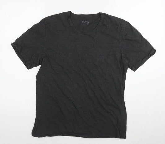 Boss Mens Grey Cotton T-Shirt Size L Round Neck