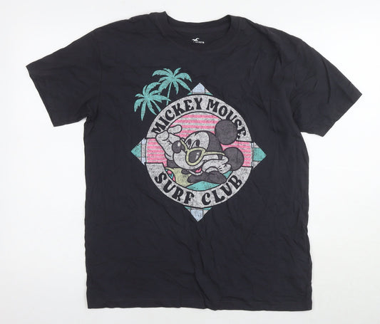 Hollister Mens Grey Cotton T-Shirt Size XS Round Neck - Mickey Mouse