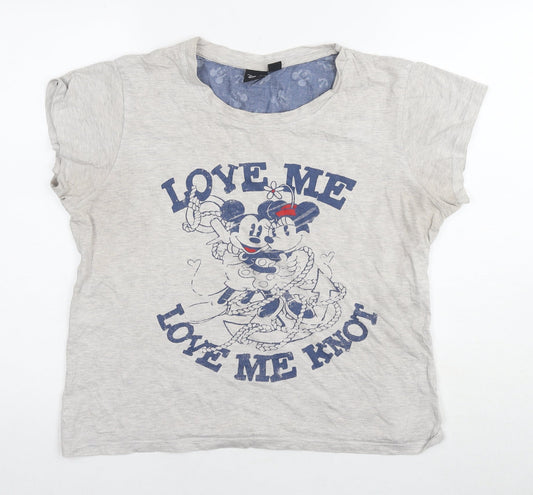Disney Womens Grey Cotton Basic T-Shirt Size 14 Round Neck - Mickey Mouse Love Minnie Mouse Size 14-16