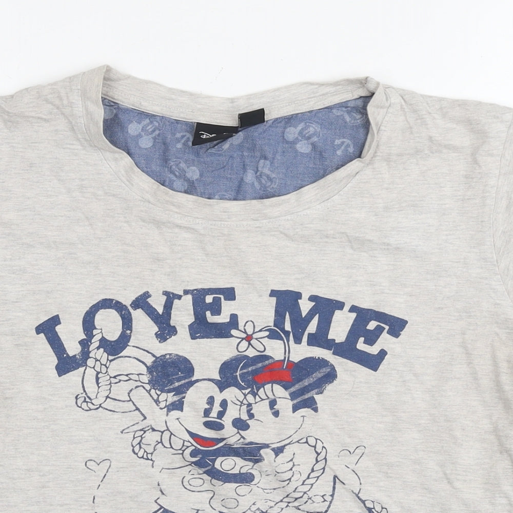 Disney Womens Grey Cotton Basic T-Shirt Size 14 Round Neck - Mickey Mouse Love Minnie Mouse Size 14-16