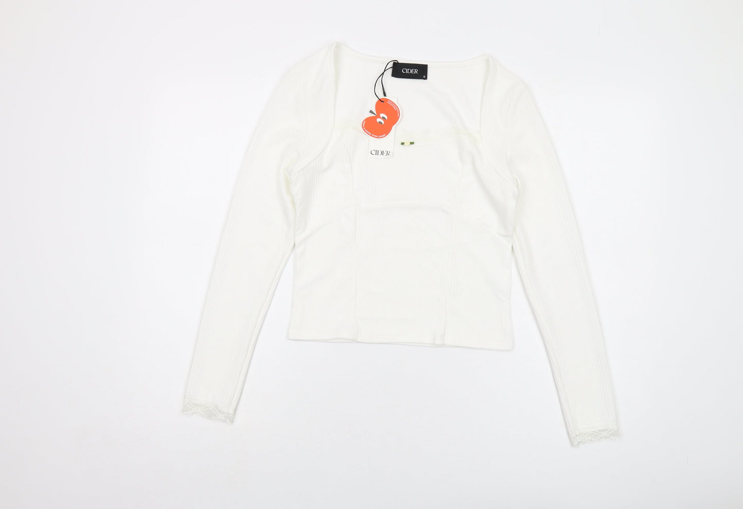 Cider Womens Ivory Polyester Basic Blouse Size S Square Neck