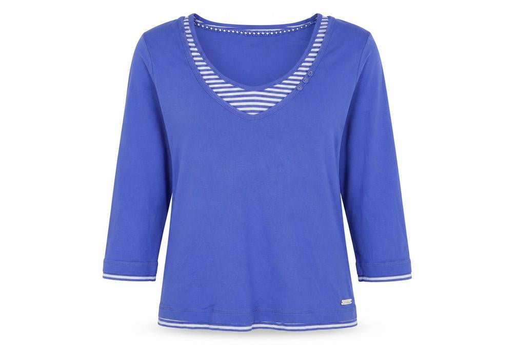 Front view of Maine New England women’s blue cotton basic t-shirt, size UK 12, round neck