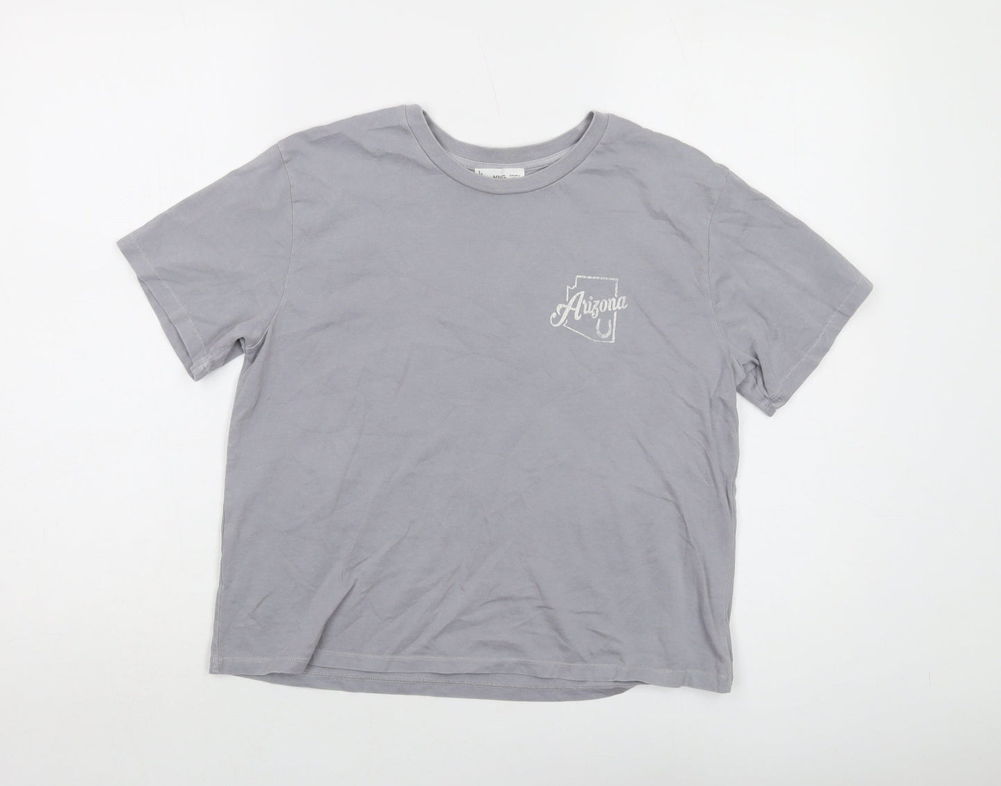 Mango Womens Grey Cotton Basic T-Shirt Size S Crew Neck