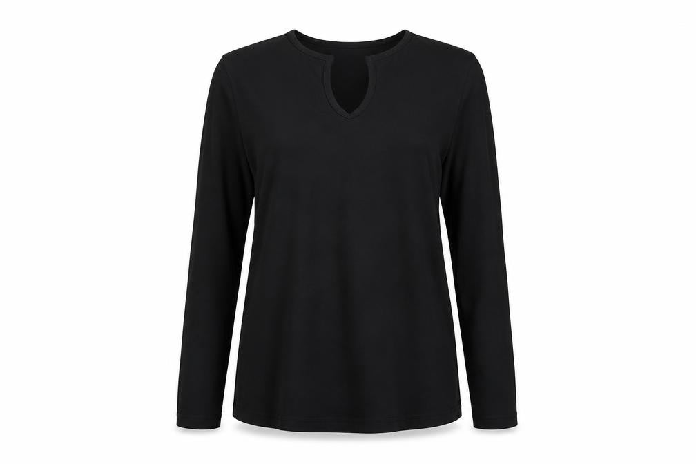 Front view of Missguided women’s black cotton basic t-shirt, size UK 10, v-neck